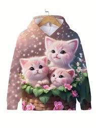 2025 New Baby Autumn Clothes Cat Print Hoodies Casual Girls Clothes Long Sleeve Cartoon Hooded Boys