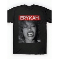 Black Short-Sleeved T-Shirt Unisex Trendy Hip-Hop Style Erykah Badu Character Print 100% Cotton Fabr