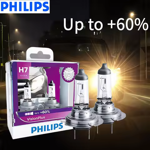 Philips H7 VisionPlus 12V 55W PX26d Halogen Car Headlight VP +60% Bright Auto Lamps Original Light N