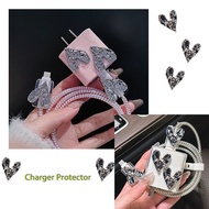 For OPPO Charger Cover 3D Silver Heart  for oppo 18W 33W charger Protector cover Silver cable protection wire for Android Type C 65W/67W/80W/100W