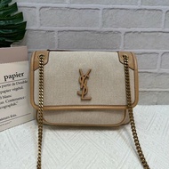 YSL 新款D扣niki帆布拼奶茶色 小號