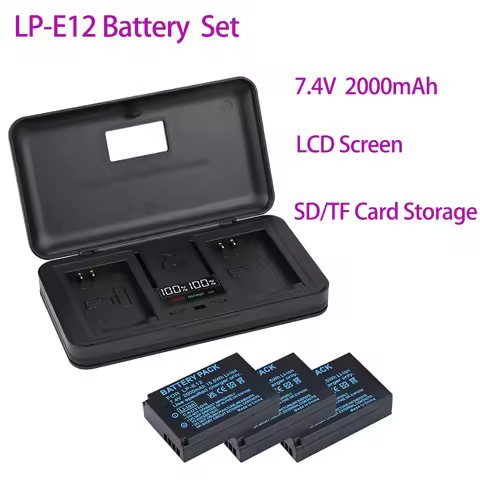 2000mAh LP-E12 LP E12 Battery + LCD USB 2 Slots Charger for Canon EOS M50 EOS M100 100D Kiss X7 Rebe