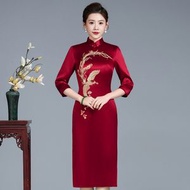新款喜婆婆刺繡旗袍 高貴媽媽婚宴禮服氣質結婚喜服裙子春季