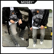 MOSBY Men's Straight Leg Jeans, Loose Form Streetwear Gray Washed Denim Pants DC706