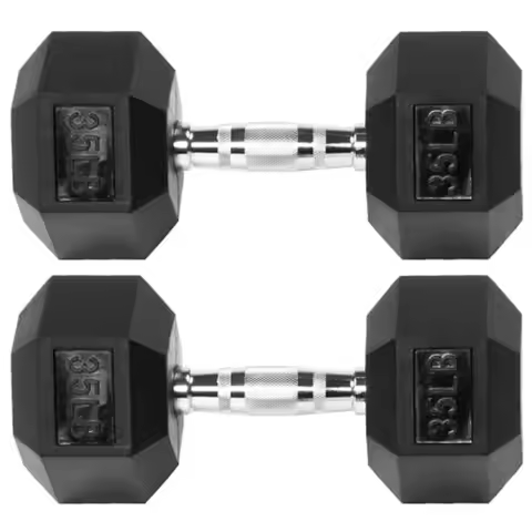 Rubber Encased Hex Dumbbell 35LB 35LB Pair Black