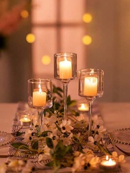 3入組高腳玻璃燭台,北歐風格浪漫桌面裝飾