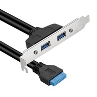 2 Ports USB 3.0 Female Back Panel To Motherboard 20pin Header Connector Cable Adapter With PCI Slot Plate Bracket 50cm