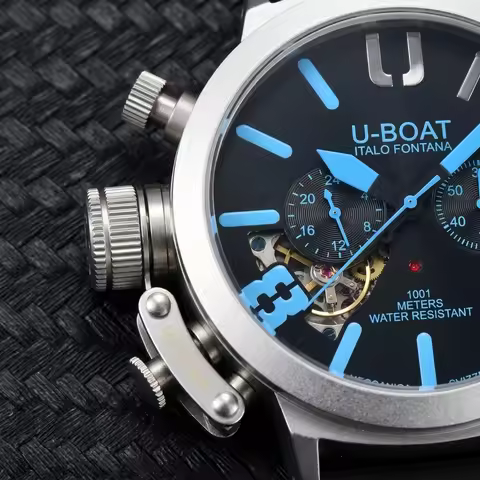 U-BOAT Italo Fontana Quartz Chronograph Watch Men's 44mm Silicone Strap 1001M Waterproof Casual Spor
