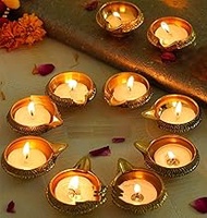 RK_Enterprise Set of 10 Brass Diya for Puja Room Oil Lamp - Decoration Items for Home Decor Office (