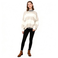 G4275 Ladies Round Neck Pullover Sweater - Striped Color-block Design | Free Shipping on Any 3 Piece