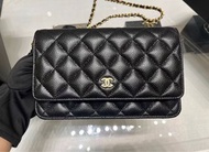 全新Chanel WOC 黑色金扣荔枝皮