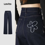 Lovito Casual Jeans Button All Seasons Grey Jeans for Women L159AD282 Lovito Seluar Jeans Kasual But