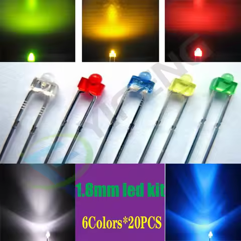 6Colors*20PCS=120pcs 1.8mm red/yellow/blue/green/white orange Diffused clear R/Y/B/G/W LED Lamps LED
