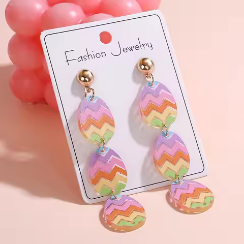 WELBACK 1 Pair of Easter Rainbow Eggs Love Rabbit Earrings Cute Ghost Glitzy Acrylic Earrings Sweet 