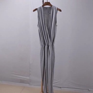 [SG STOCK] 0050 Gray Casual Deep V Jumpsuit Sleeveless Large Size