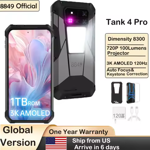 8849 Tank 4 Pro Unihertz 5G Rugged Projector Smartphone 1TB 36G Android 14 Sports Phone 11600mAh Dim