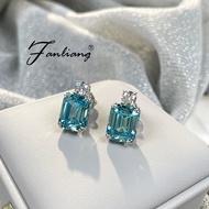Asche Natural 1.5ct Aquamarine Earrings Female 925 Sterling Silver Topaz High Carbon Diamond Crystal