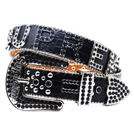Men's Rhinestone Belt 【 Tali Pinggang Rhinestone Lelaki 】 - Alloy Buckle PU Leather Handmade Punk St