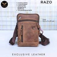 Tas Selempang Kulit Kecil Tempat HP Pria Cowok Tas Slingbag Kulit Kecil Pria Laki laki RAZO Dari Kul