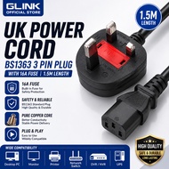 GLINK UK Power Cord 3 Pin BS1363 Plug IEC C13 Power Cable With 16A Fuse For PC Monitor Printer UPS D