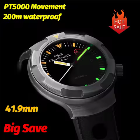 Thorn New T018 Titanium Retro Mens Watch Pt5000 Automatic Watch Fluororubber Strap Sapphire Waterpro