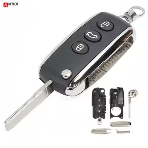 KEYECU 3 Button Flip Folding Remote Auto Car Key Shell Case Cover for Bentley Mulsanne Hurtling GT F