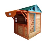 Outdoor Playhouse for Age 3-8 Years Boy Girl, Wooden Cottage Playhouse with 4 Game Awning Window, Ba