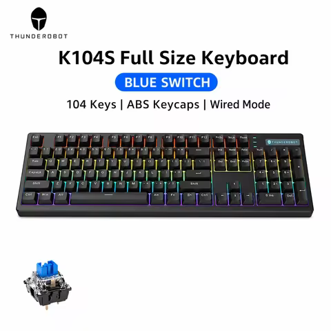 Thunderobot K104S Mechanical Keyboard Full-Size 104 Keys Wired Office Gaming Keyboard ABS Shine-thro