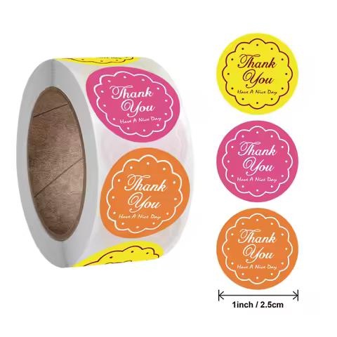 50-500Pcs Colour Thank You Stickers Seal Labels Cute Color Sticker Orange Red Yellow Labels For Gift