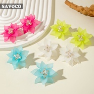 SAVOCO Fashion Metal Acrylic Big 3D Flower Stud Earrings Personality Exaggerated Earrings for Jewelr
