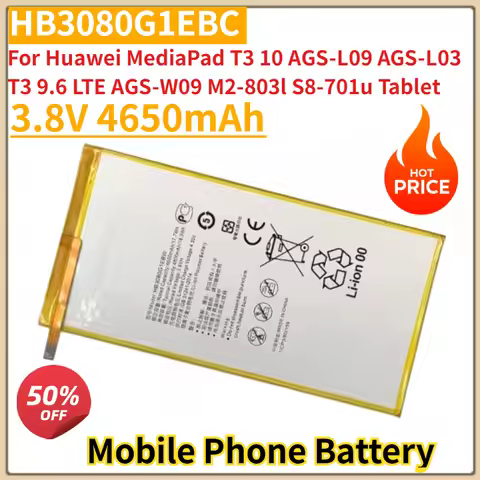 New Battery HB3080G1EBC 3.8V 4650mAh for Huawei MediaPad T3 10 AGS-L09 AGS-L03 T3 9.6 LTE AGS-W09 M2