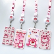 Lotso Card Holder Long Auto-scaling Lanyard Simplicity 3-dimensional Pink Bear Student Campus IC Car