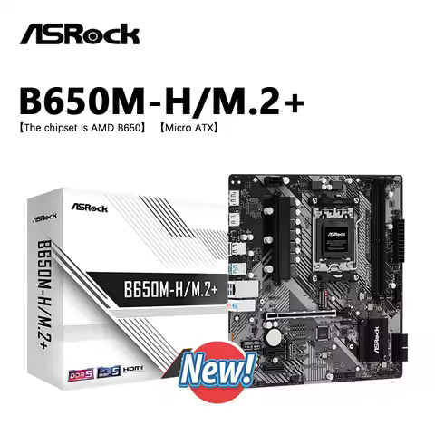 ASROCK B650M-H/M.2+ New Motherboard, AM5, LGA 1718, AMD B650, Micro ATX, DDR5, PCIe 4.0 M.2, LAN,6+1