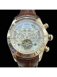 Caseno真皮自動泡泡永曆陀飛輪機械皮帶手錶