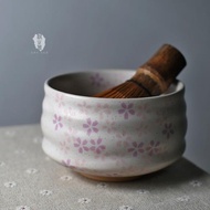 泥之器 粗陶白釉斑點櫻花抹茶碗原創手作日式田園風陶瓷點茶具