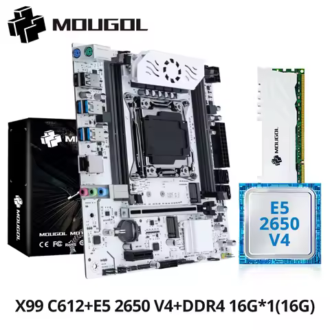 MOUGOL X99 Motherboard Kit C612 Chip with E5 2650 V4 CPU & DDR4 16G 2133MHz RAM M.2 NVME PCIE3.0 SAT