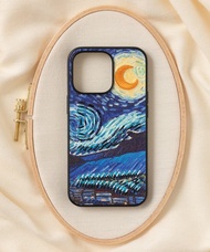 立體刺繡手機殼 iPhone 13 PRO PU合成皮革 梵谷x星夜
