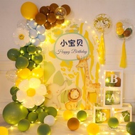 Layout Gas 2 Years Old One Year Old 1 Ball Net Boy Baby Background Wall Birthday Theme Mori Animal S