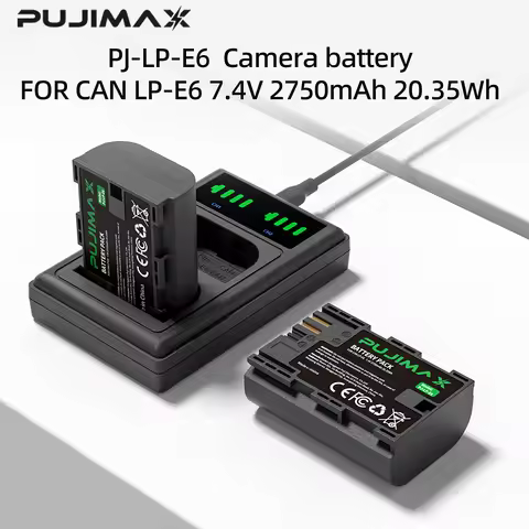 PUJIMAX 2750mAh LP E6 LPE6 LP-E6 E6N Battery + LED Dual Charger For Canon EOS 5DS R 5D Mark II 5D Ma