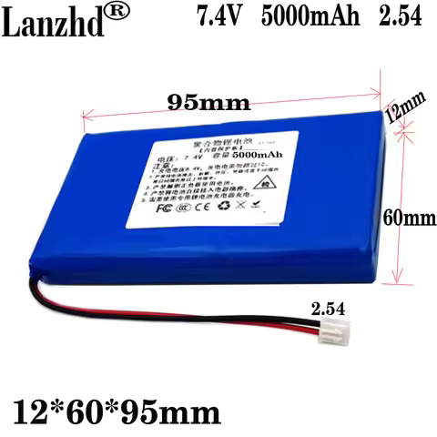 1-10PCS NEW 7.4v Li polymer lithium battery 5000mah li-po battery pack For stereo speaker 12*60*95mm