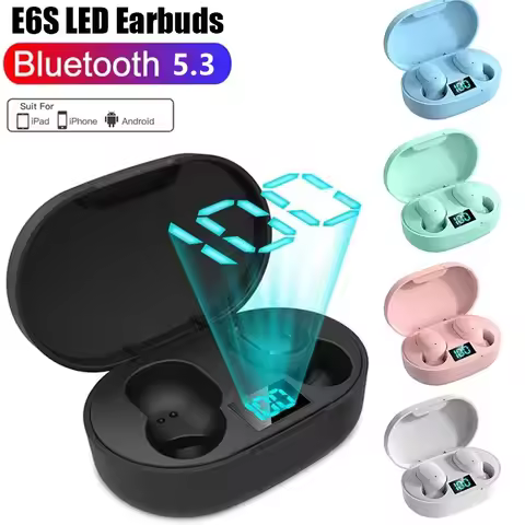 E6S TWS Wireless Bluetooth Headset Waterproof Noise Cancelling LED Earbuds with Mic Wireless Headpho