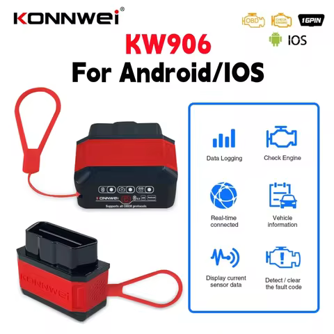 KONNWEI KW906 ELM327 V1.5 Pic18F25K80 OBD2 Scanners Bluetooth 5.0 For Android/IOS ELM 327 OBD 2 Car 