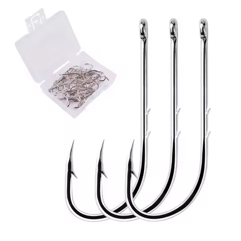 50PCS/box Long Shank Fishing Hook High Carbon Steel Sharp Barbed Offset Narrow Bait Hook Fishhook Fi