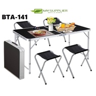 BTA-141 BLACK Foldable Camping Table Set (1 Table with 4 seating Stools)
