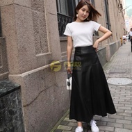 Women's Leather Skirt Casual Maxi Skirt Long Leather Span Skirt Ankle-Length Casual Maxi Skirt Model