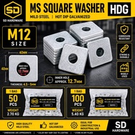 M12 Square Washer Mild Steel Hot Dip Galvanized HDG 40x40mm Plat Segi Besi Construction Washer (50pc