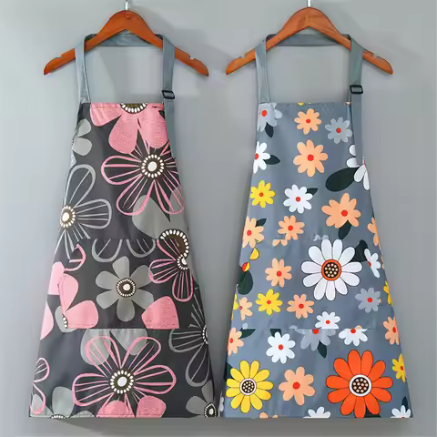 Cute Flower Kitchen Household Oil-Proof Cooking Apron For Women Children Men Kitchen Waterproof Adul