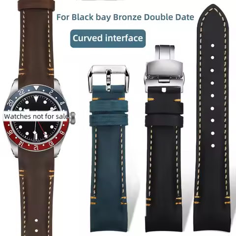 Curved strap 22mm 20mm For Tudor Black Bay M79030 M79830 Curved End Leather Strap Bracelet WatchBand