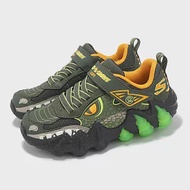 Skechers 休閒鞋 S Lights 2.0 大童 綠 橘 暴龍燈鞋 魔鬼氈 發光 童鞋 400121LOLV 17cm OLIVE