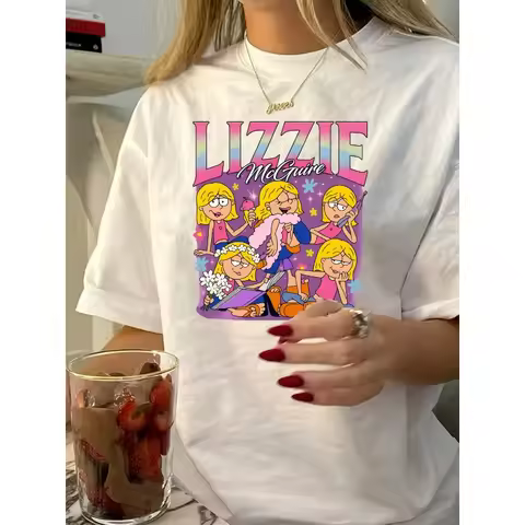 Women's Lizzie McGuire Anime T-Shirt - Lizzie McGuire Show Iconic Character Tee, Casual Round Neck S